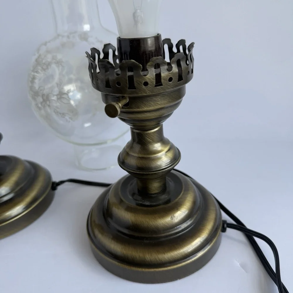 Victorian VTG Glass Hurricane Lamps (2) Floral Globe Cottagecore Praire